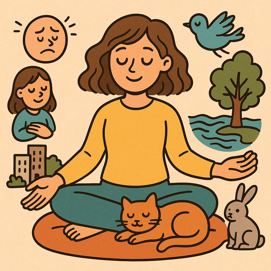 Image carrée illustrant le calme, la solidarité, la nature et le bien-être durable